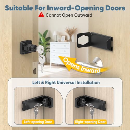 90 Degree Barn Door Locks with Key, Sliding Hasp Latch- Black | 3.3 Inch Thickened Heavy Duty Latch for Home Security, Inward Opening/Closet/Shed/Barn Door, Cabinet - color: Black, size: 3.3In with Key-1PC