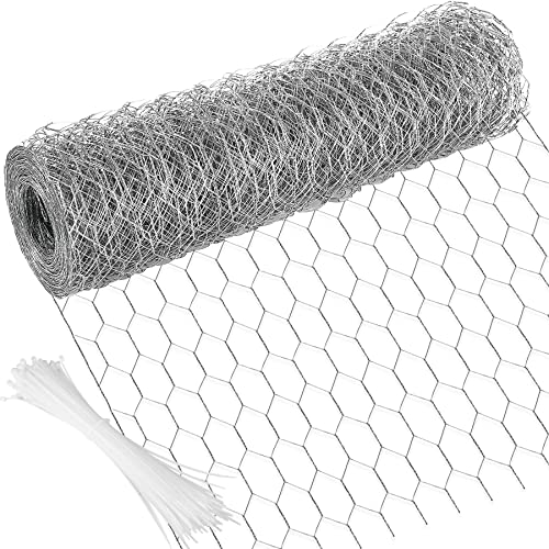 Chicken Wire 15.7 in x 393.7 in Poultry Wire Netting Hexagonal Galvanized Mesh Garden Fence Barrier for Pet Rabbit Chicken Fencing with 100 Pcs Cable Zip Ties - color: Silver, size: 15.7"x393.7"+100Ties