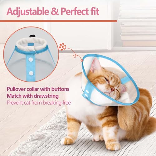 Cat Cone Collar Soft, Lightweight Mesh Recovery E Collar to Stop Licking, Breathable Cone for Cats, Kitten & Small Dogs Surgery, Blue S