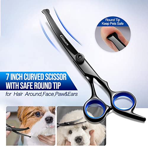 Gimars Dog Grooming Scissors Kit Professional 4CR with Safety Round Tip, 5 in 1 Heavy Duty Titanium Coated Thinning & Curved & Straight Shears - style: Professional Black 5 in 1