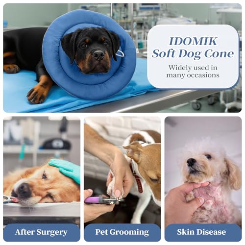 IDOMIK Dog Recovery Collar, Waterproof Soft Dog Cone After Surgery | Comfy Protective Elizabethan Collar Alternative for Dogs Cats, Adjustable Pet Neck Donut Cone Anti-Licking Wounds,Navy,L - color: Navy Blue, size: L