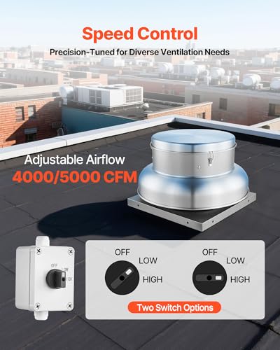 VEVOR Roof Exhaust Fan, 4000CFM & 5000CFM Adjustable Speed Control Attic Vent Fan with High-Power Motor, 24.8inch Fan Base Heavy-Duty Aluminum Alloy, Compact for Garage,Kitchen,Bathroom,Silver - size: 4000CFM & 5000CFM