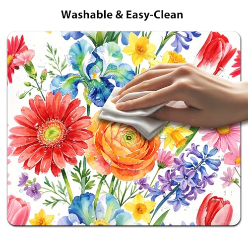 Vibrant Watercolor Flower Garden Mouse Pad 9.5" x 7.9", Colorful Floral Cute Desk Mat, Spring Botanical Art - color: Flower Garden