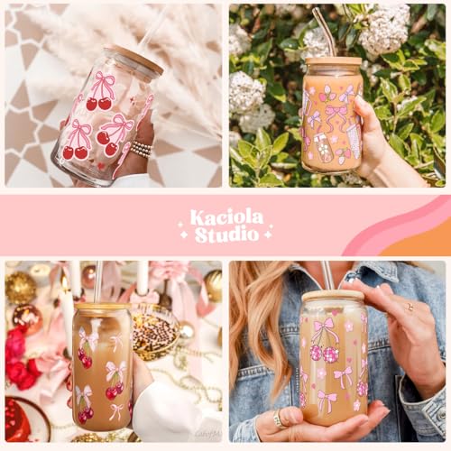 Kaciola 10 Sheets UV DTF Cup Wraps for 16 oz-Bow Theme UV DTF Stickers, 1 Sheet Mysterious Pattern Transfer, Rub on Transfers Stickers for 16 oz Libbey Glasses Crafting - style: Pink Bow