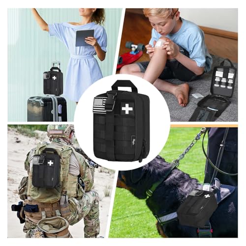 Medical Molle Pouch Tactical - 1000D Nylon First Aid Pouch, Big Capacity EMT Pouch Utility, Heavy Duty Military Grade Rip-Away Ifak Pouch for Home and Outdoor Activities（Bag Only - color: Black