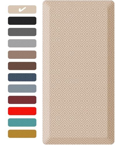 Ophanie Kitchen Mats for Floor, 3/4 Inch Thick, 20x39 Anti Fatigue Cushioned Mat,Kitchen Rugs,Waterproof,Comfort Ergonomic Standing Mat for Office,Home,Sink with 99+ Pairs of Anti-Slip Bottom Ridges - color: Beige, size: 20"L x 39"W x 0.8"Th