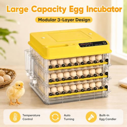 New 216 Egg incubators for Hatching Eggs with Automatic Turning | Egg incubator with temperature control, incubation day tracking, smarts egg turning system and multi-poultry support - color: 216 Egg Yellow