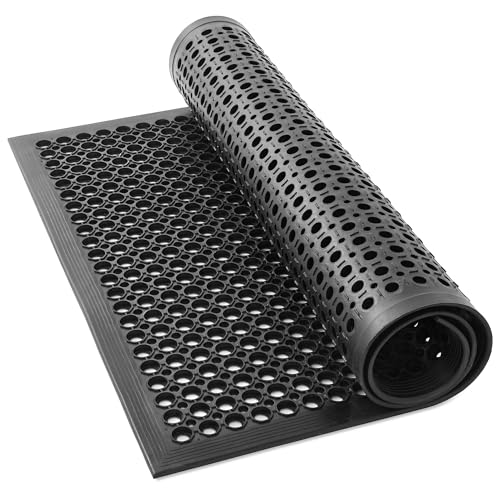 GRIDMANN Rubber Floor Mat, 60" x 36" Anti-Fatigue Drainage Mat, Non-Slip and Grease Resistant for Restaurants, Commercial Kitchens, Bar Floors, Black - size: 60"L x 36"W x 0.4"Th
