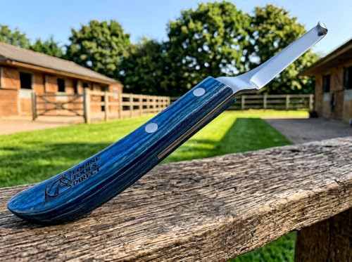 Left-Hand Curved Blade Farrier Hoof Knife, J2 420 Magnetic Stainless Steel Blade, Ergonomic Blue Handle, Horse Hoof Trimming Tool for Sole & Frog Paring - style: Left-Handed