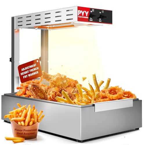 PYY French Fry Warmer - Update Commercial Food Heat Lamp Fry Dump Station Chip Warmer Food Warmer Adjustable Height 7.9"-11" Temp 86°F-156°F Countertop Freestanding for Restaurant Buffet - size: 10L Adjust Height
