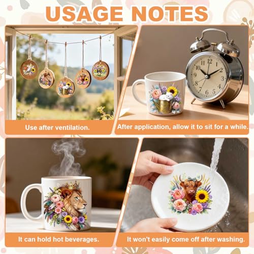 GLOBLELAND 56 Sheets Floral Animals Transfer Sticker for Craft 3.9x3.6 inch Rabbit Sheep Goose Decal Stickers Sunflowers Roses Rub on Transfer for Autumn Vase Cup Bottle Glass Wood Decor - color: Floral Animals