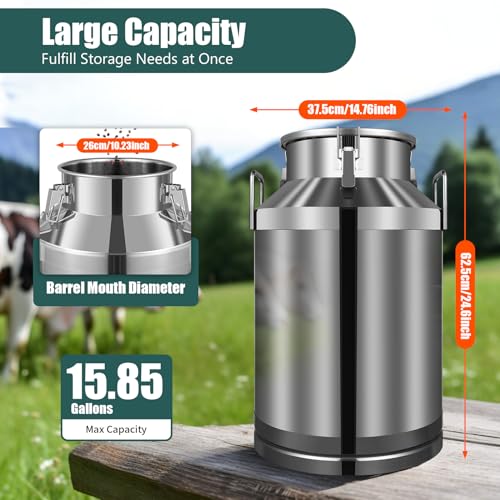 60L/15.85Gal Milk Can, Stainless Steel Milk Can with Lid Milk Jug Milk Transport Container Wine Pail Bucket Bottle Stainless Steel Milk Bucket with Sealed Lid for Grain Wine Liquid