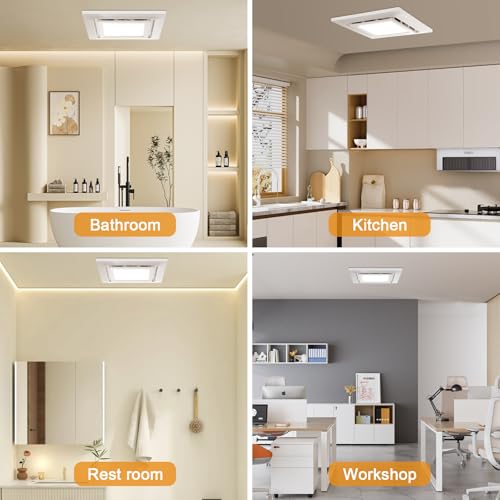 Bathroom Exhaust Fan with Light Ultra Quiet Ventilation Fan Combo 1.0 Sone 145CFM (12" Panel 10"x10" Mount) - color: white
