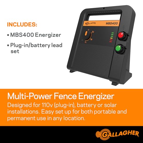 Gallagher MBS400 Multi-Power Fence Energizer | 4 Joule Electric Fence Charger for Livestock & Pasture Fencing | 110V Plug-in Battery or Solar Compatible | Powers Up to 60 Miles