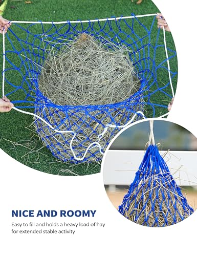 Harrison Howard Slow Feed Hay Net for Horses, 40 Inch Hay Bag Holds 1–2 Flakes, 2 Inch Mesh Durable Hanging Feeder for Stable, Pasture & Livestock-Blue - color: Blue