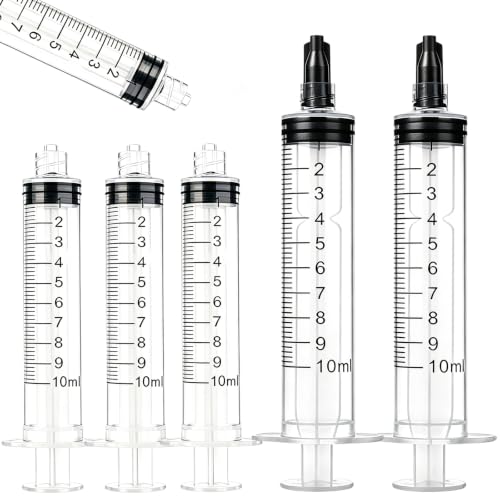 60 Pack 10ml Luer Lock Syringe without Needle - 10cc Plastic Syringes for Liquid, Individually Sterile Sealed with Cap, for Colostrum Collection, Oral, Pet Feeding, Glue, Oils - size: 10ML
