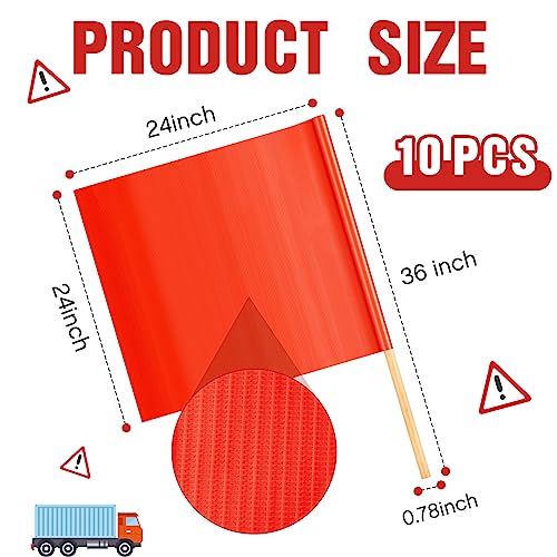 Kinlop 10 Pcs 24" x 24" Safety Flag Traffic Warning Flag with 35'' Wooden Dowel for Trucks Trailer and Pedestrian Crossings Construction Sites (Classic) - style: Classic