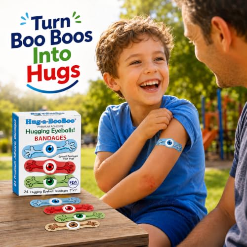 Hugging Eyeballs! Super Fun Eyeball Adhesive Bandages from Hug-a-BooBoo, The Amazing Bandages that Hug! Hugging Eyeball Characters with Arms! 24 Ct Box - size: 24ct, style: Hugging Eyeballs