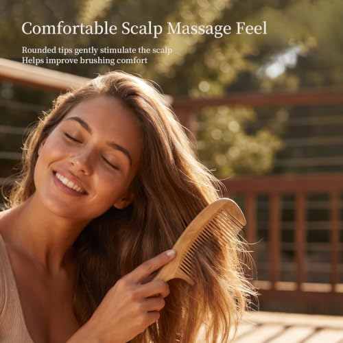 Onedor Handmade 100% Natural Green Sandalwood Hair Combs - Anti-Static Sandalwood Scent Natural Hair Detangler Wooden Comb (Fine Tooth) | Handmade, 0.05 in Tooth Spacing, Smooth Rounded Teeth, Helps Reduce Static, Smoothing, Finishing, Daily Styling - sty