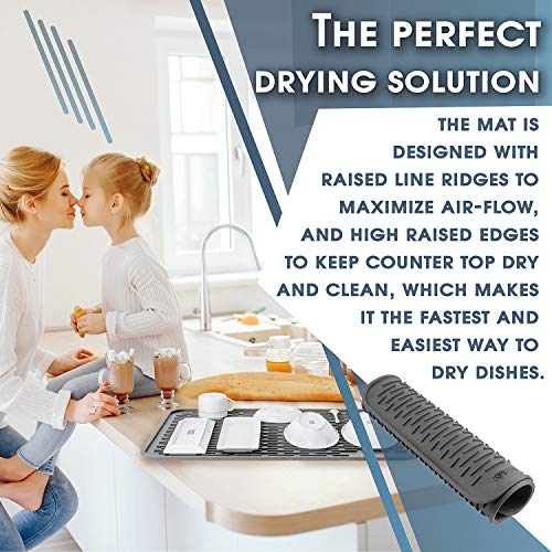 HOTPOP Medium (16"x12") Super Sturdy Silicone Dish Drying Mat and Trivet, Dishwasher Safe, Heat Resistant, Eco-conscious (Grey) - style: (16"x12"), Grey