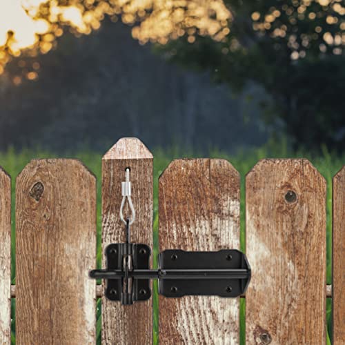 Heavy Duty Automatic Gate Latch for Wooden Fence with Cable Pull, 7-1/2" Self-Locking Gravity Lever Door Security Latches Hardware for Metal Gates, Vinyl Fence, Outdoor Garden, Pool, Black
