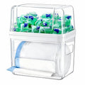 iCASA Trash Bag Dispenser Dishwasher Pods Container Under Sink Organizer | 3 in 1 Stackable Trash Bag Holder Garbage Bag Dispenser for 13/30/33 Gallon Bags, Clear Storage Bins Laundry Pods Container