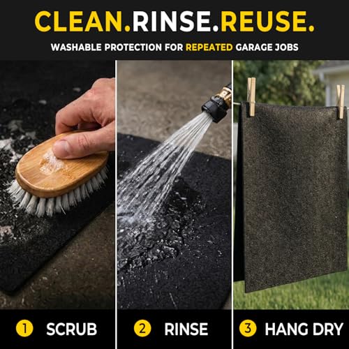 Oil Spill Mat - 60”x72” Garage Floor Mat for Under Car, Absorbent Oil Mat, Rubber Floor Mats, Waterproof, Contain Liquid, Protect Garage Surface from Spills, Reusable, Washable, Durable, Black - size: 5' x 6' (Rectangular)