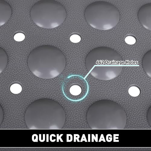 Shower Mat Non Slip: 47.2 x 31.5 Inch Extra Large TPE Shower Mats for Inside Shower - Anti Slip Shower Stall Matt with Drain Hole and Suction Cups for Elderly - color: Grey, size: 47.2" x 31.5" (Rectangular)