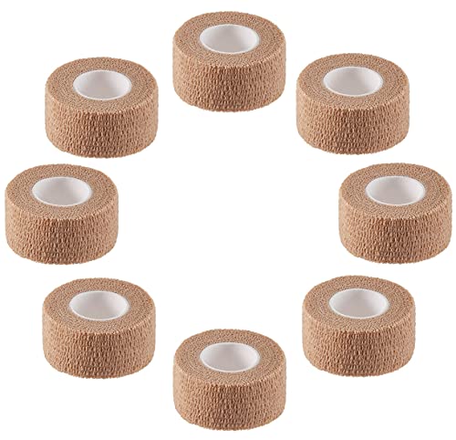 Self Adhesive Elastic Bandage Wrap - Pack of 8 Rolls 1" x 5 Yards Stretch Self-Adherent Cohesive Wrap Bandages First Aid Tape for Athletic, Sports, Wrist, Ankle (Beign Colors) - color: Skin, size: 1 Inch