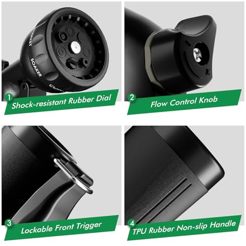 RESTMO Garden Hose Nozzle, Heavy Duty Water Hose Nozzle with 7 Adjustable Spray Patterns, High Pressure Hand Sprayer with Flow Control, for Watering Plants & Lawns, Washing Cars & Pets, Flash Black - color: Flash Black