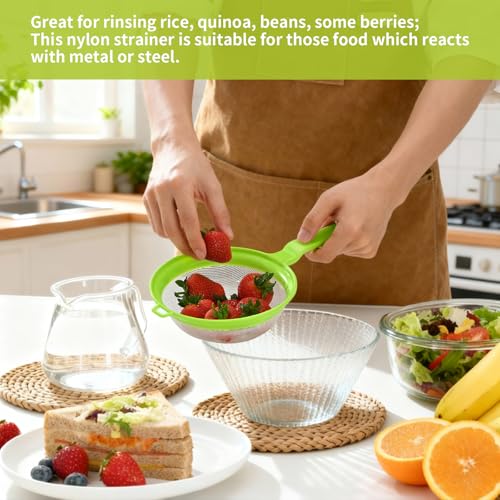 Luckyiren Kefir Strainer Set, 2-Size Plastic Non-Metal Sieve with Fine Mesh | 6.3" & 3.9" Diameter Double-size for Kefir Grains, Milk Kefir, Water Kefir & Kombucha - Durable, Food Grade & Easy Clean - color: Green