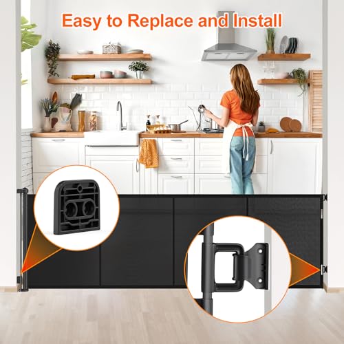 EZIGO Retractable Baby Gates Replacement Parts for 100/120 inch Dog Gate | Full Set Wall Mounting Accessories Including Brackets, Latches, Screws for Extra Wide Baby Gate Retractable Dog Gate, Black - color: Black, size: Medium