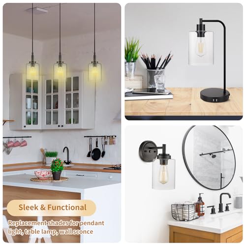 Large Clear Cylinder Glass Lamp Shade, Lip-less Light Fixture Cover, Replacement Globe for Desk Lamps, Wall Sconces, Pendant Light