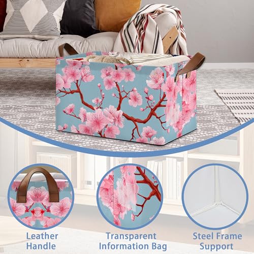 Cherry Blossoms Collapsible Storage Box,Japanese Organizer Bin with Handles for Room Decoration,Bins Book Basket Box 17x11.5x10Inch - color: Cherry Blossoms Japanese