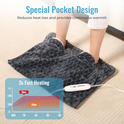 Electric Heated Foot Warmer Soft Flannel Foot Heater with 2h Auto Off & 3 Heat Levels Full Body Use Heating Pad for Feet, Abdomen, Cramps, Pain Relief Pocket Design 16" x 22" Dark Grey - color: Light Grey