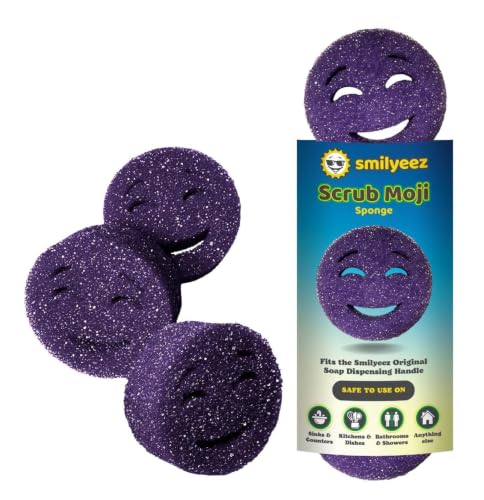 The Original Scrub Moji Scrubbing Sponge by Smilyeez (Set of 6) - Purple - Temperature-Responsive Polymer Foam, Stain and Odor Resistant, Ideal for Kitchen and Bathroom Cleaning - color: Purple 6-pack