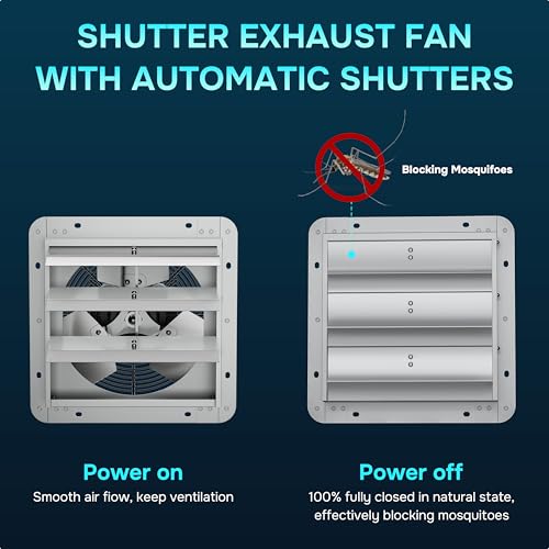 Simple Deluxe 18 Inch Wall Mounted Shutter Exhaust Fan with Temperature Controller and Power Cord Kit, Aluminum, 1400 RPM, 2000 CFM, for Greenhouse, Attic, Garage, Louvered Vent, Plant, Silver - size: 18 Inch