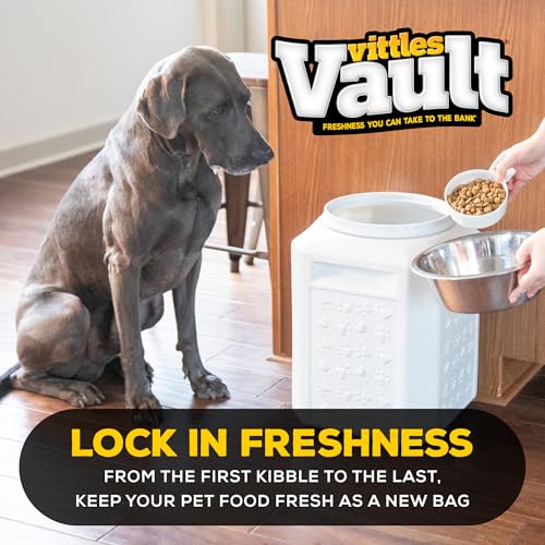 Vittles Vault Airtight Pet Food Storage Container + Scoop, Fits Up to 35lbs | Stores Dog Kibbles, Bird Seed, Oatmeal, Rice, Flour and Cereal in BPA Free Plastic, Sealed Airtight, Made in USA, with Scoop - size: 35 Pounds