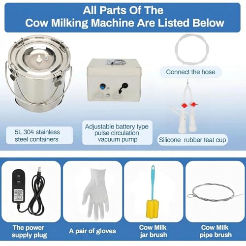 5L Goat Milking Machine, Rechargeable Battery Adjustable Pulse Vacuum Electric Goat Milking Machine,Portable Milking Machine,Individual Pulsation Adjustment, Udder Protection - size: 5L Goat