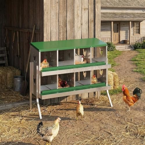8 Holes Chicken Nesting Boxes, Nesting Boxes for Chickens, Easy to Clean and Install, Chicken Laying Box for Outdoor Chicken Coop Farm Yard, with Metal Legs, Green