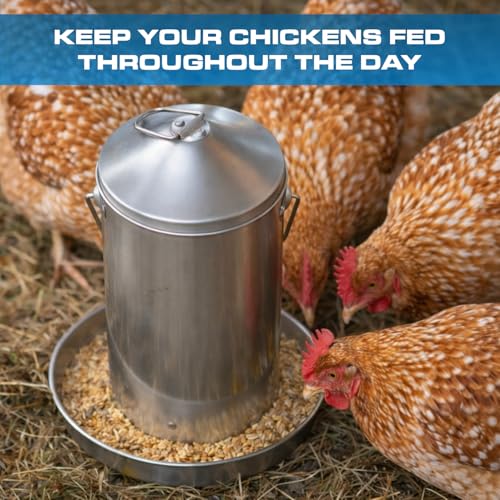 Plexon 8.8 Lb Hanging Chicken Feeder Metal Chicken Feeder with Handle no Waste Food - Stainless Steel - Turkey Duck Poultry Feeder - Heavy Duty Feeding Equipment - Backyard Coop - Large - size: 8.8 LB