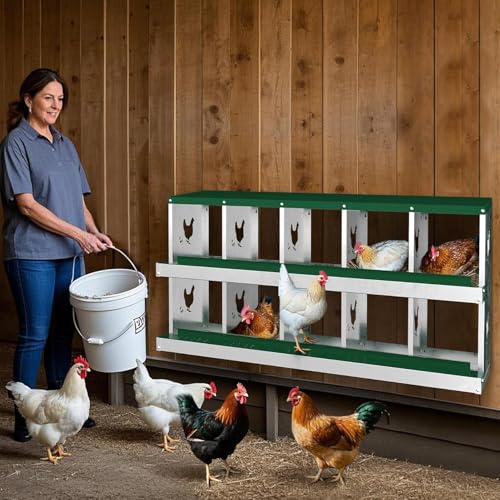 Chicken Nesting Box, 10-Hole Nesting Boxes, Removable Tray, Ventilation Holes, Easy Egg Collection & Cleaning, Laying Boxes for Hens, Green - color: Green, size: 53.5"L x 16.9"W x 26.6"H