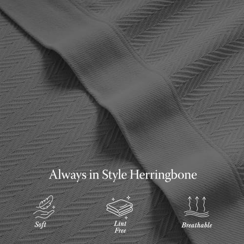 Threadmill Luxury 100% Cotton Twin Herringbone Blanket, Dark Grey | All-Season Thermal Throw Blanket, Soft & Breathable, Cozy Moisture-Wicking, OEKO-TEX Certified, Machine Washable, 68x92 in - color: Dark Grey, size: Twin (68" x 92")
