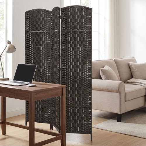HOMCOM Room Divider 3-Panel, 6FT-Tall Folding Privacy Screen, Coffee | Freestanding Partition, Hand-Woven Design, for Room Separation, 360° Hinges, Paper Rope Diamond Weave - color: Coffee, size: 3 Panel