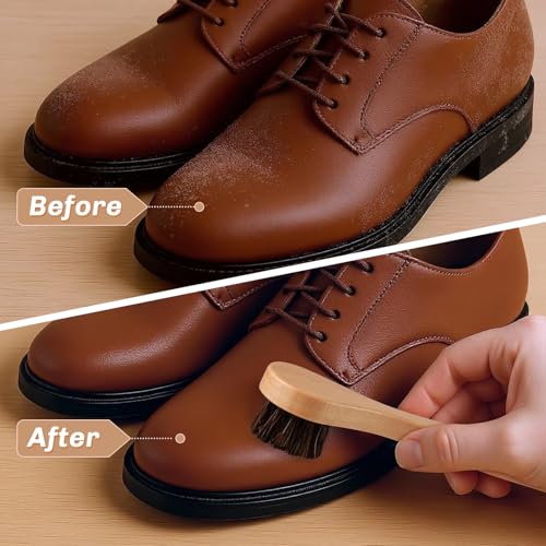 2 Pcs Horsehair Shine Shoes Brush Kit Polish Dauber Applicators Cleaning Leather Shoes Boots Care Brushes Suede Cleaner Brush(Wooden Long Handle) - style: Wooden Long Handle