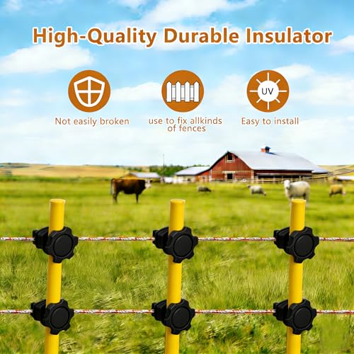 50 PCS Electric Fence Insulators - Screw Mount Round Post Clips, Durable Wire Holders for Farm and Pet Fences - Black - color: Black 50 Pcs
