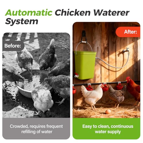 Complete Set Pipeline Automatic Chicken Waterer System| Removable Washable | Chicken Watering System with Poultry Water Cups| Poultry Waterer Feeder Dispenser for Pigeon Duck Quail for Chicken Coop