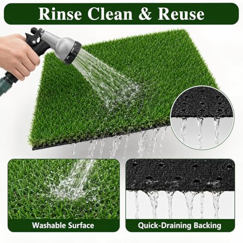 Chicken Nesting Pads 8 Pack, 12 x 12 Inch Washable Reusable Nesting Box Pads for Chicken Coop, Artificial Grass Nesting Box Liners with Black Backing and Drainage Holes, Green