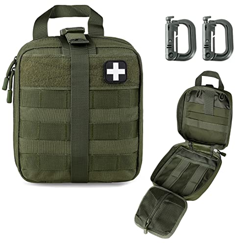 LIVANS 1000D First Aid Bag Empty, Medical Ifak Pouch for Emergency & EMT | Molle Compatible, Rip-Away & Quick-Release Design, Versatile for Tactical, Camping, Hiking and Travel - color: Army Green(7.1"l X 3.5"w X 8"h)