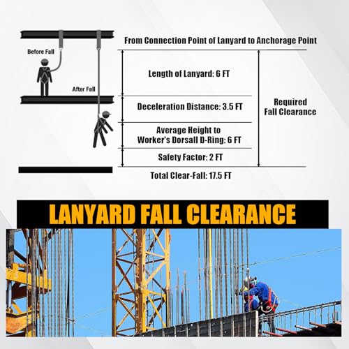 TRSMIMA Safety Harness Lanyard Retractable - Fall Protection Climbing Tree Strap 6 FT Single Leg Internal Shock Absorbing with Hook | Fall Protection 6 FT Single Leg Internal Shock Absorbing with Snap Hook